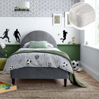 An Image of Football/Noah - Single - Novelty Kids Bed and Open Coil Spring Memory Foam Mattress Included - Grey/White - Velvet/Fabric - 3ft - Happy Beds