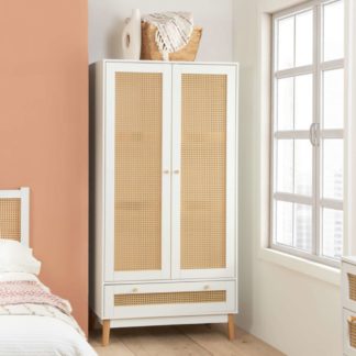 An Image of Croxley 2 Door 1 Drawer Wardrobe - White - Rattan - Wooden