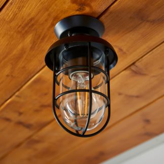 An Image of Barker Industrial Indoor Outdoor Flush Ceiling Light Black