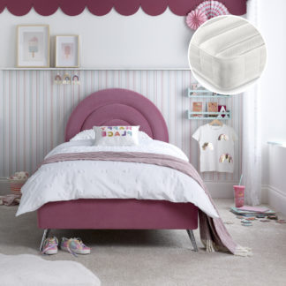 An Image of Rainbow/Ethan - Single - Novelty Kids Bed and Open Coil Spring Mattress Included - Pink/White - Velvet/Fabric - 3ft - Happy Beds