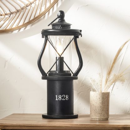 An Image of Gibson Black Wood Lantern Table Lamp Black