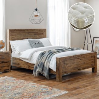 An Image of Hoxton/Gold - King Size - Low Foot-End Bed and Tufted Orthopaedic Spring Mattress Included - Oak/White - Wooden/Fabric - 5ft - Happy Beds