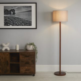 An Image of Dark Wood Floor Lamp with Grey Shade