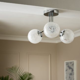 An Image of Habitat White Confetti Metal&Glass Flush Ceiling Light-White