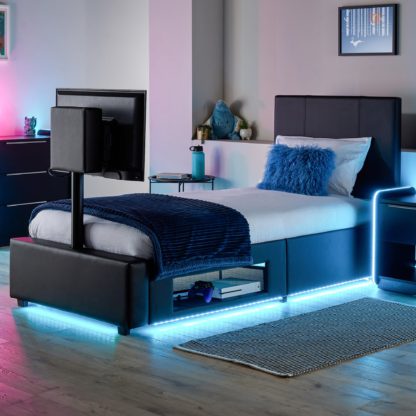 An Image of X Rocker Living Ava TV Bed with LED Lights and TV Mount Grey