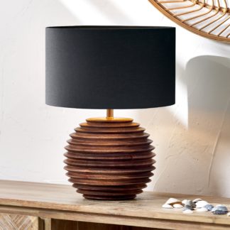 An Image of Pembury Turned Wood Table Lamp with 30cm Harry Cylinder Drum Shade Brown