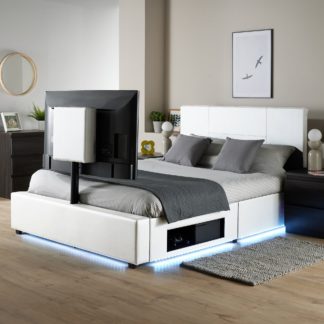 An Image of X Rocker Living Ava TV Bed with LED Lights and TV Mount White