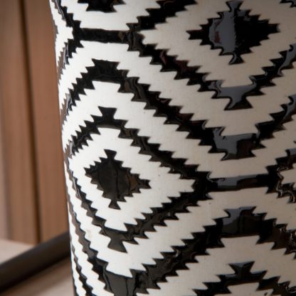 An Image of Chirala Tall Ikat Ceramic Table Lamp with 40cm Velvet Cylinder Shade Black