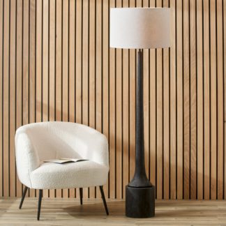 An Image of Marin Black Wood Tall Neck Floor Lamp with 45cm White Linen Drum Shade Black