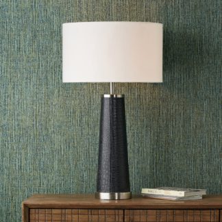 An Image of Laurence Croc Textured Leather Table Lamp with Henry 40cm Handloom Cylinder Shade Black