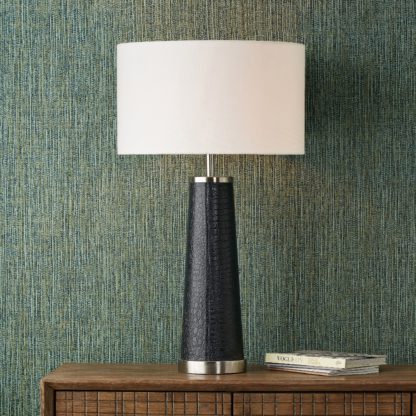 An Image of Laurence Croc Textured Leather Table Lamp with Henry 40cm Handloom Cylinder Shade Black