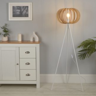 An Image of Tripod Floor Lamp - Oak & White