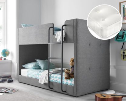 An Image of Saturn/Clay - Single - Fabric Bunk Bed and 2 Open Coil Spring Orthopaedic Mattress Included - Grey/White - Fabric - 3ft - Happy Beds