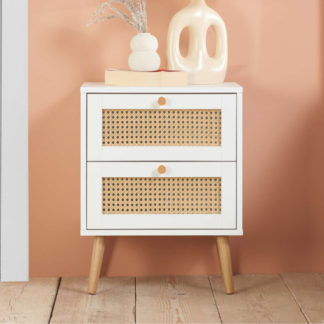 An Image of Croxley 2 Drawer Bedside Table - White - Rattan - Wooden