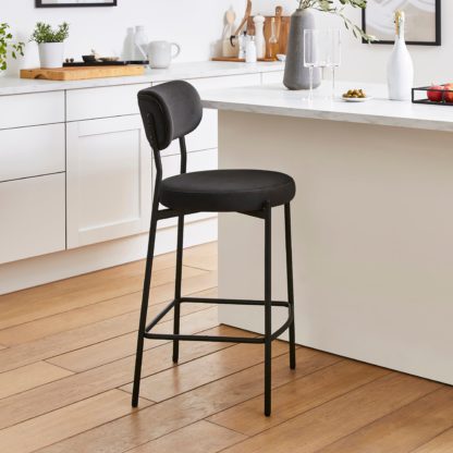 An Image of Laine Velvet Bar Stool Velvet Grey