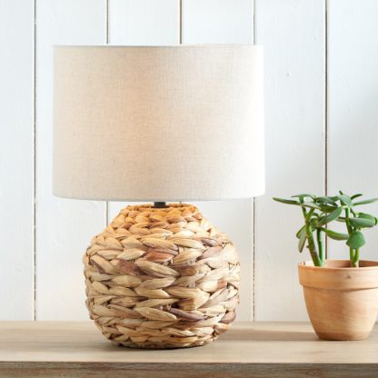 An Image of Zadi Plaited Water Hyacinth Table Lamp Natural