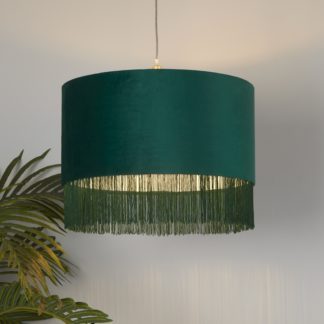 An Image of Velvet Fringe Easy Fit Lamp Shade - Green
