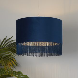 An Image of Velvet Fringe Easy Fit Lamp Shade - Navy