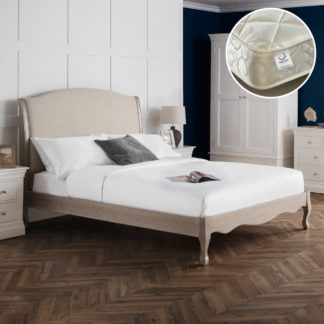 An Image of Camille/Premier - Super King Size - French Style Low Foot-End Bed and Spring Mattress Included - Oatmeal/White - Wooden/Fabric - 6ft - Happy Beds