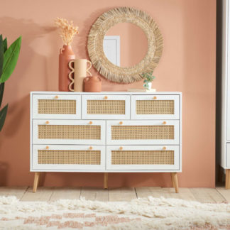 An Image of Croxley 7 Drawer Chest of Drawers - White - Rattan - Wooden