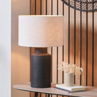 An Image of Sierra Tall Ribbed Terracotta Table Lamp with 35cm Linen Drum Shade Black