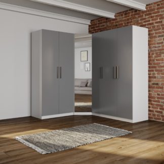 An Image of Sudbury 3 Piece Large Mirrored Corner Wardrobe Set Grey