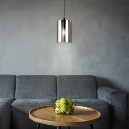 An Image of EGLO Cadaques 1 Smoked Glass Pendant Light Black