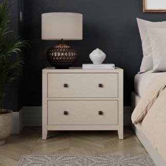 An Image of Malone Wide 2 Drawer Bedside Table, Natural Grey