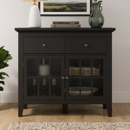 8618f6d519e7fc9dc5efab022a0636686b53d8ed4dac777967789ecf1c0004a8.jpg An Image of Lynton Glazed Small Black Sideboard Black