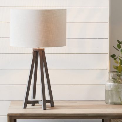 An Image of Whitby Wood Tapered 4 Post Table Lamp with 35cm Linen Drum Shade Natural