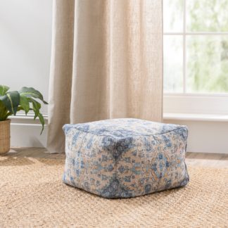 An Image of Printed Oriental Cube Pouffe Blue