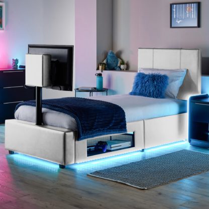 An Image of X Rocker Living Ava TV Bed with LED Lights and TV Mount Grey