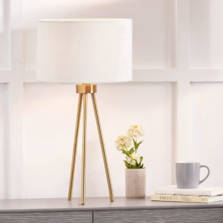 An Image of Houston Brushed Brass Tripod Table Lamp Gold