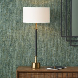 An Image of Antoine Black Croc Antique Brass Table Lamp with 30cm Henry Handloom Cylinder Shade Black