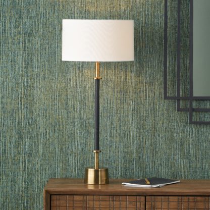An Image of Antoine Black Croc Antique Brass Table Lamp with 30cm Henry Handloom Cylinder Shade Black