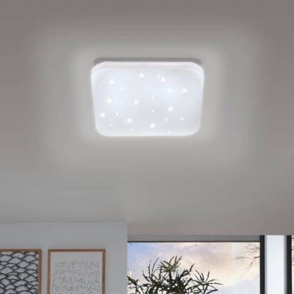 An Image of EGLO Frania-S 33cm LED Square Crystal effect Wall and Ceiling Light White