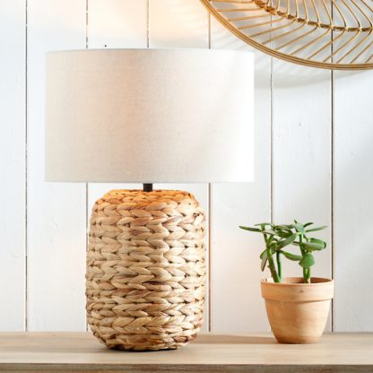 An Image of Zadi Plaited Tall Water Hyacinth Table Lamp Natural