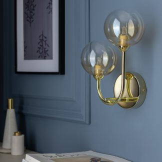 An Image of Habitat Ombre Glass Metal 2 Light Wall Light - Brass