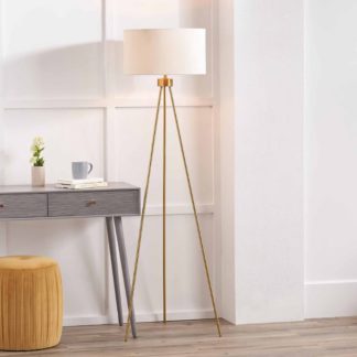 An Image of Houston Brushed Brass Tripod Floor Lamp Gold