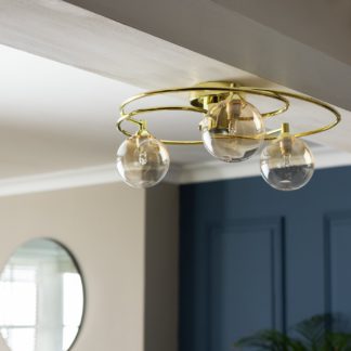 An Image of Habitat Ombre Glass Metal 3 Light Flush Ceiling Light- Brass