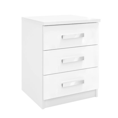 b697ea41c98d0d9f1f7fd2d7a95fc6651c162c9a1ea051ccadea5cb8927dad36.jpg An Image of Moritz 3 Drawer Bedside Table, Grey & White White