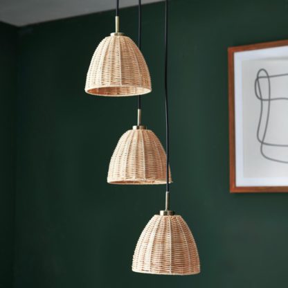 An Image of Shore Light Hellie Metal&Rattan 3Light Pendant Light-Natural