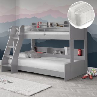 An Image of Domino/Noah - Single - Bunk Bed with Storage and 2 Open Coil Spring Memory Foam Mattresses Included - Light/GreyWhite - Wooden/Fabric - 3ft - Happy Beds