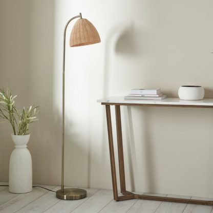 An Image of Shore Light Hellie Arc Floor Lamp - Antique Brass