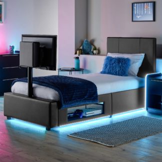 An Image of X Rocker Living Ava TV Bed with LED Lights and TV Mount Grey