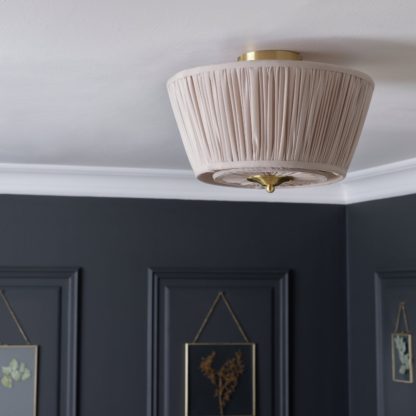 An Image of Habitat Pleated Shade Metal Flush Ceiling Light- Satin Brass