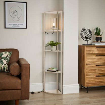 ea7a2ea5d590239a3f898065fc5fcc07f0ba93cbaaffd2c0df4e6a737029f1e6.jpg An Image of Keates Corner Shelved Floor Lamp Taupe