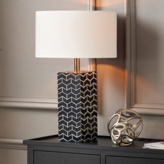 An Image of Elba Tessalated Square Table Lamp with 35cm Henry Handloom Cylinder Shade Black and white