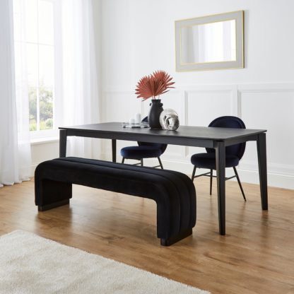 An Image of Lucilla Velvet Dining Bench Black Velvet