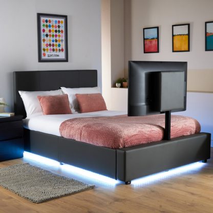An Image of X Rocker Living Ava TV Bed with LED Lights and TV Mount Black